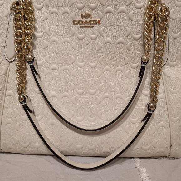 COACH Ava Chain Signature Leather Tote in Chalk, Debossed - Picture 4 of 16